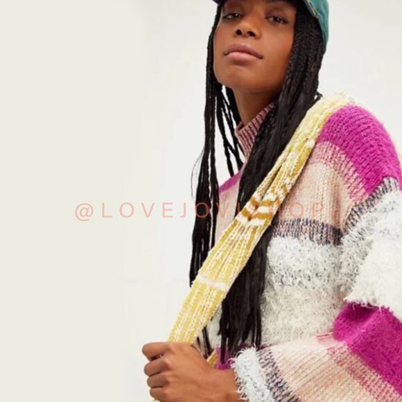 Bohemian | NWT! Free People Mohair Knit Sweater Dress | Cozy Raspberry & Peach - Picture 6 of 10